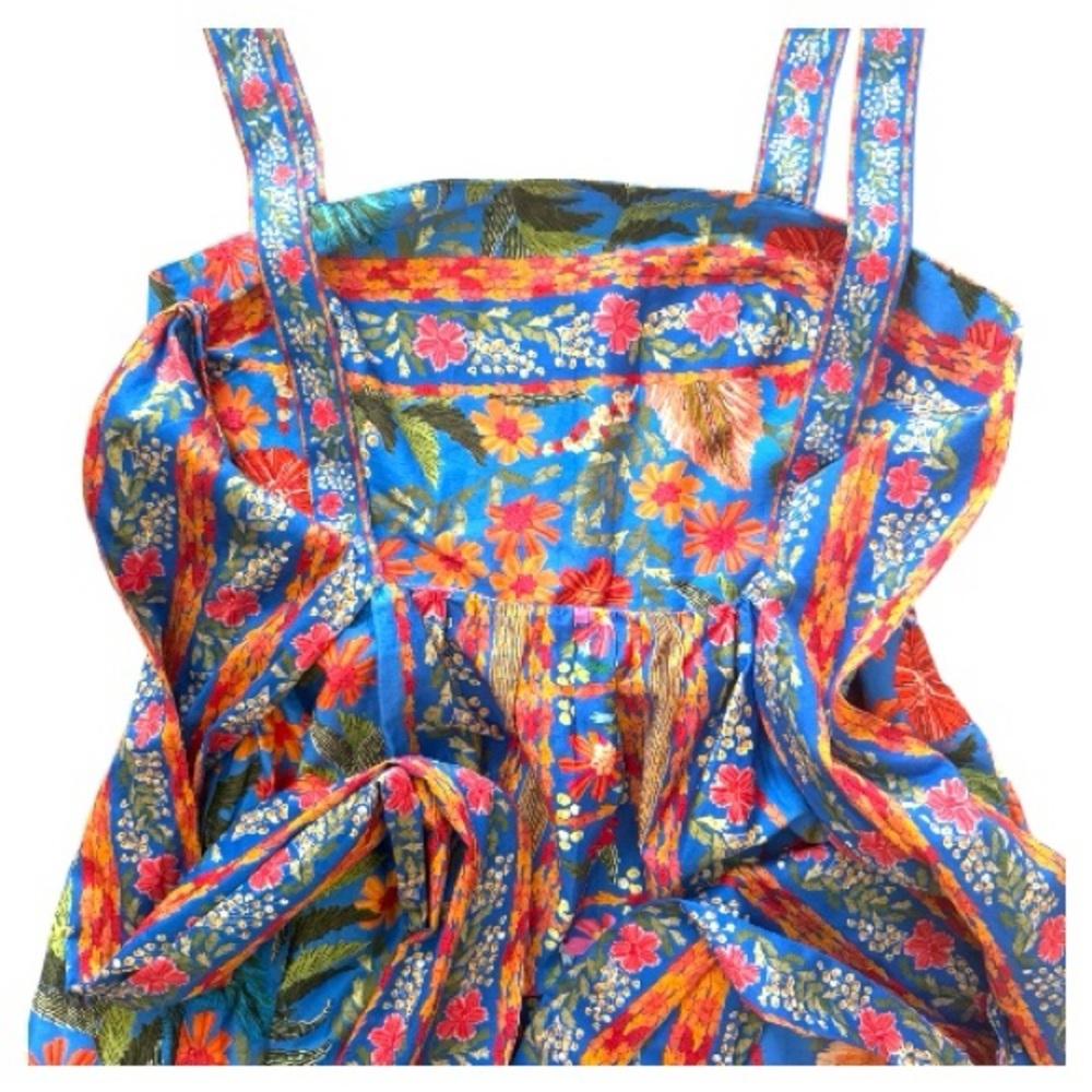 FARM Rio Vibrant Blue Floral Midi Dress with Orange & Pink Blooms - Picture 11 of 16